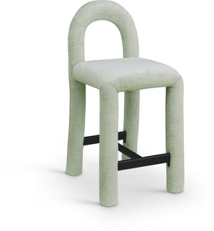 Meridian Furniture Amari Sculptural Open Back Upholstered Counter Stool for Stylish Kitchen Island Seating Mint Chenille Fabric 11062Mint-C