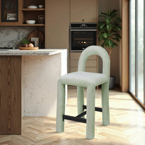 Meridian Furniture Amari Sculptural Open Back Upholstered Counter Stool for Stylish Kitchen Island Seating Mint Chenille Fabric 11062Mint-C