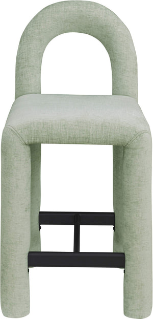 Meridian Furniture Amari Sculptural Open Back Upholstered Counter Stool for Stylish Kitchen Island Seating Mint Chenille Fabric 11062Mint-C