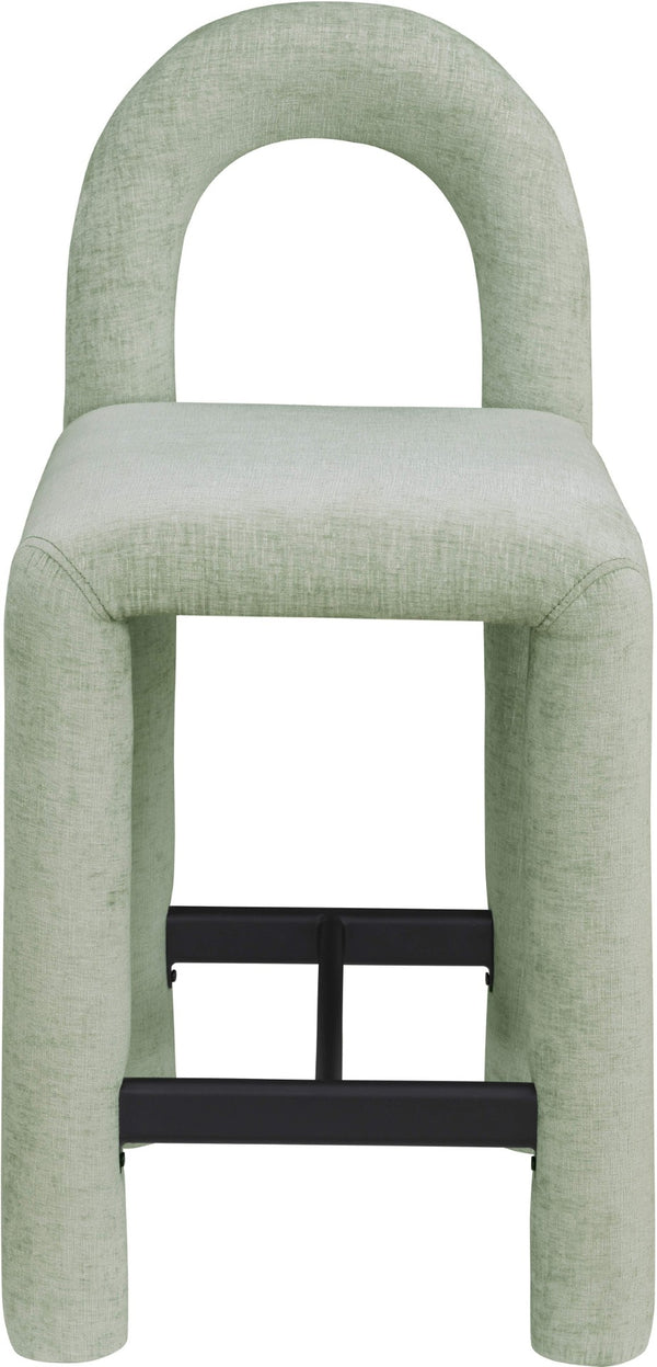 Meridian Furniture Amari Sculptural Open Back Upholstered Counter Stool for Stylish Kitchen Island Seating Mint Chenille Fabric 11062Mint-C