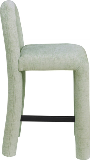 Meridian Furniture Amari Sculptural Open Back Upholstered Counter Stool for Stylish Kitchen Island Seating Mint Chenille Fabric 11062Mint-C