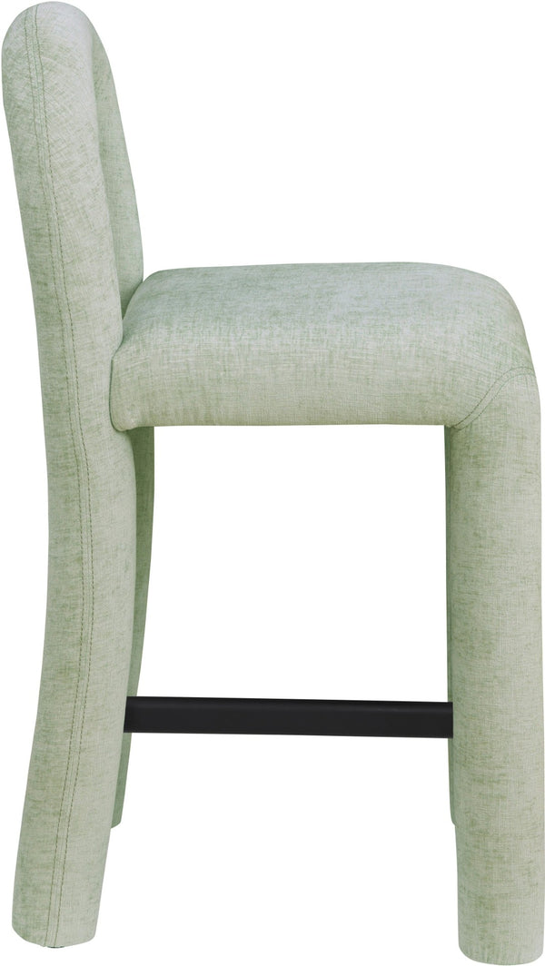 Meridian Furniture Amari Sculptural Open Back Upholstered Counter Stool for Stylish Kitchen Island Seating Mint Chenille Fabric 11062Mint-C