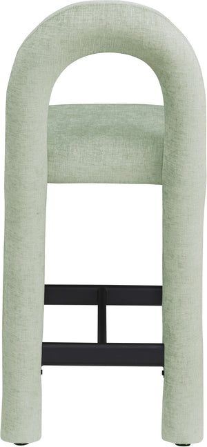 Meridian Furniture Amari Sculptural Open Back Upholstered Counter Stool for Stylish Kitchen Island Seating Mint Chenille Fabric 11062Mint-C