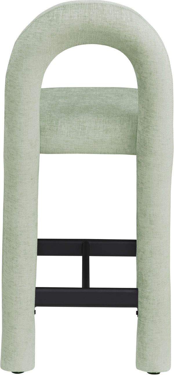 Meridian Furniture Amari Sculptural Open Back Upholstered Counter Stool for Stylish Kitchen Island Seating Mint Chenille Fabric 11062Mint-C