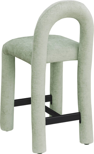 Meridian Furniture Amari Sculptural Open Back Upholstered Counter Stool for Stylish Kitchen Island Seating Mint Chenille Fabric 11062Mint-C