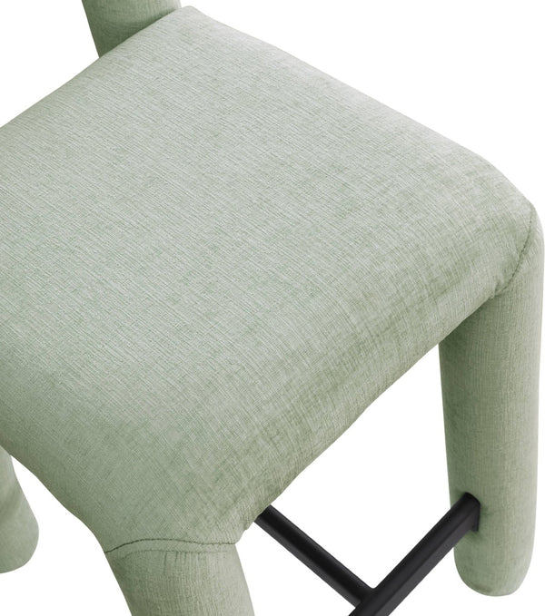 Meridian Furniture Amari Sculptural Open Back Upholstered Counter Stool for Stylish Kitchen Island Seating Mint Chenille Fabric 11062Mint-C