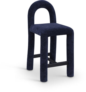 Meridian Furniture Amari Sculptural Open Back Upholstered Counter Stool for Stylish Kitchen Island Seating Navy Chenille Fabric 11062Navy-C