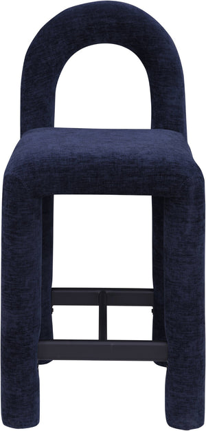Meridian Furniture Amari Sculptural Open Back Upholstered Counter Stool for Stylish Kitchen Island Seating Navy Chenille Fabric 11062Navy-C