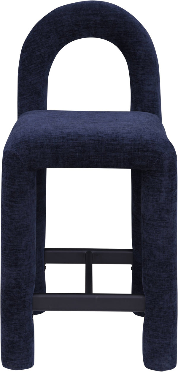 Meridian Furniture Amari Sculptural Open Back Upholstered Counter Stool for Stylish Kitchen Island Seating Navy Chenille Fabric 11062Navy-C