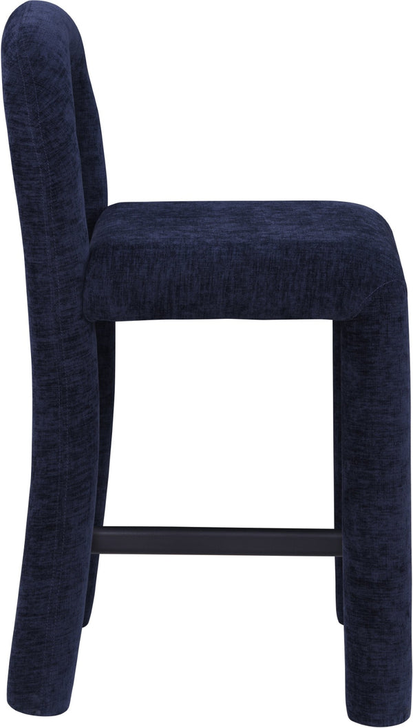 Meridian Furniture Amari Sculptural Open Back Upholstered Counter Stool for Stylish Kitchen Island Seating Navy Chenille Fabric 11062Navy-C