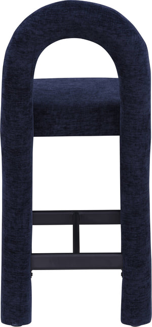 Meridian Furniture Amari Sculptural Open Back Upholstered Counter Stool for Stylish Kitchen Island Seating Navy Chenille Fabric 11062Navy-C