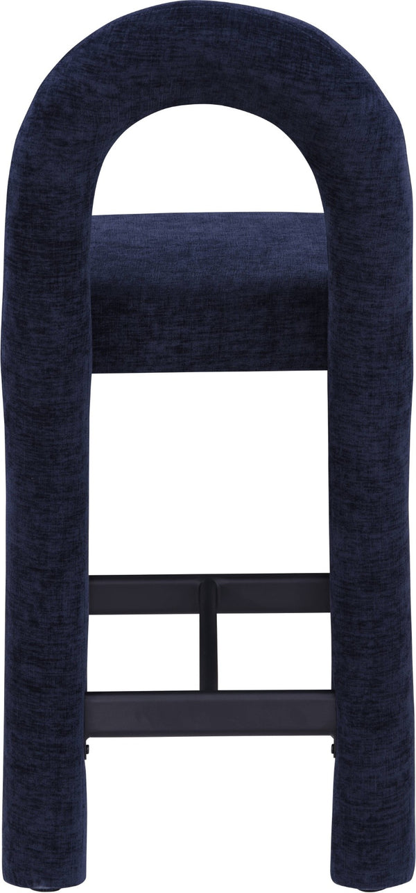 Meridian Furniture Amari Sculptural Open Back Upholstered Counter Stool for Stylish Kitchen Island Seating Navy Chenille Fabric 11062Navy-C