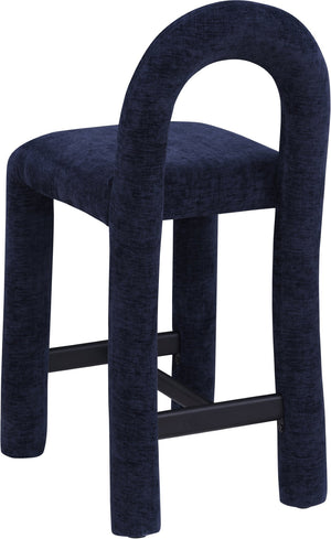 Meridian Furniture Amari Sculptural Open Back Upholstered Counter Stool for Stylish Kitchen Island Seating Navy Chenille Fabric 11062Navy-C