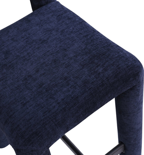 Meridian Furniture Amari Sculptural Open Back Upholstered Counter Stool for Stylish Kitchen Island Seating Navy Chenille Fabric 11062Navy-C