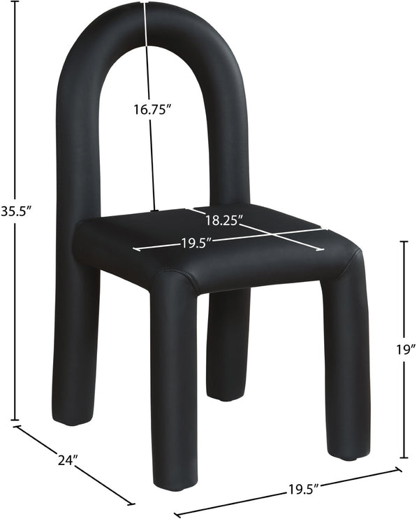 Meridian Furniture Amari Sculptural Open Back Dining Chair with Iron Frame and Plush Upholstery for Modern Black Vegan Leather 11063Black-C