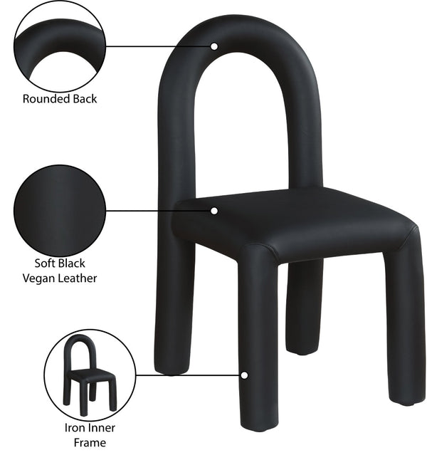 Meridian Furniture Amari Sculptural Open Back Dining Chair with Iron Frame and Plush Upholstery for Modern Black Vegan Leather 11063Black-C