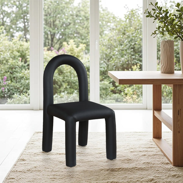 Meridian Furniture Amari Sculptural Open Back Dining Chair with Iron Frame and Plush Upholstery for Modern Black Vegan Leather 11063Black-C