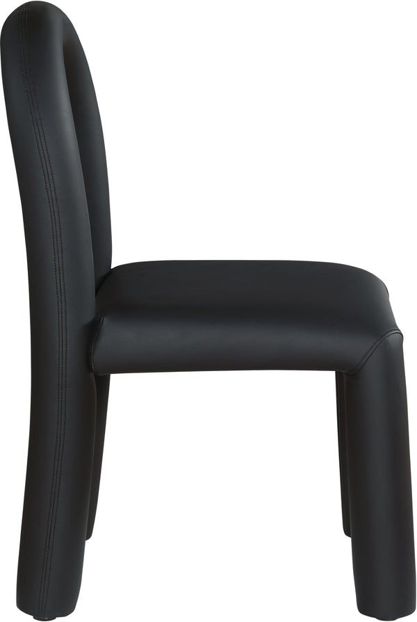 Meridian Furniture Amari Sculptural Open Back Dining Chair with Iron Frame and Plush Upholstery for Modern Black Vegan Leather 11063Black-C
