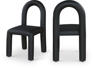 Meridian Furniture Amari Sculptural Open Back Dining Chair with Iron Frame and Plush Upholstery for Modern Black Vegan Leather 11063Black-C