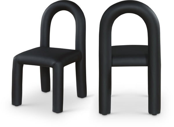 Meridian Furniture Amari Sculptural Open Back Dining Chair with Iron Frame and Plush Upholstery for Modern Black Vegan Leather 11063Black-C