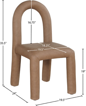 Meridian Furniture Amari Sculptural Open Back Dining Chair with Iron Frame and Plush Upholstery for Modern Brown Vegan Leather 11063Brown-C
