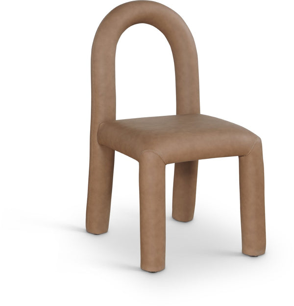 Meridian Furniture Amari Sculptural Open Back Dining Chair with Iron Frame and Plush Upholstery for Modern Brown Vegan Leather 11063Brown-C