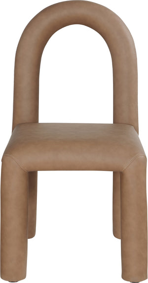 Meridian Furniture Amari Sculptural Open Back Dining Chair with Iron Frame and Plush Upholstery for Modern Brown Vegan Leather 11063Brown-C