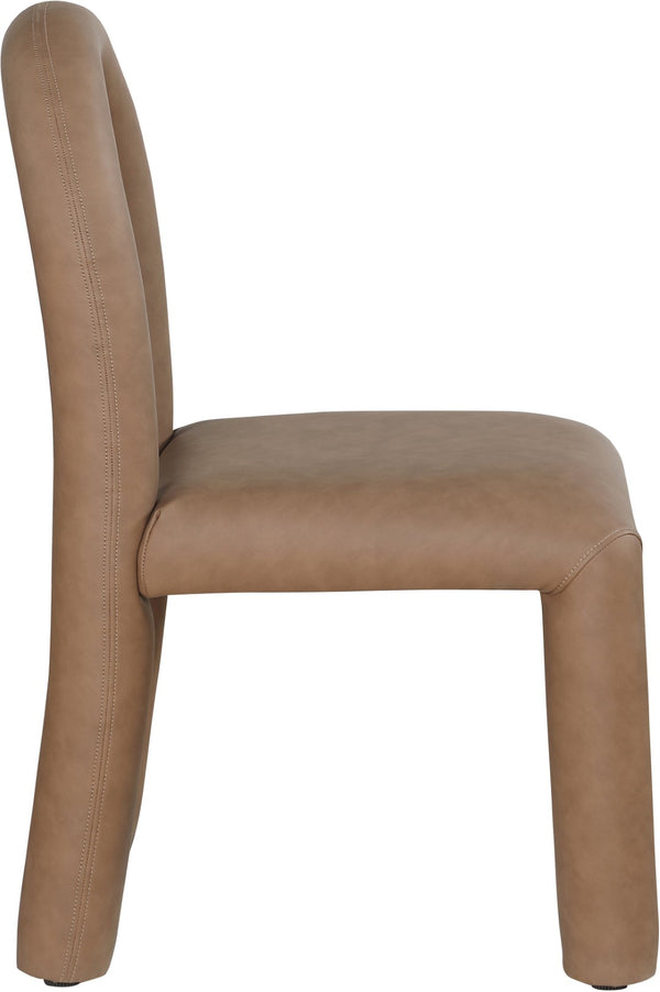 Meridian Furniture Amari Sculptural Open Back Dining Chair with Iron Frame and Plush Upholstery for Modern Brown Vegan Leather 11063Brown-C