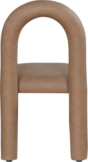 Meridian Furniture Amari Sculptural Open Back Dining Chair with Iron Frame and Plush Upholstery for Modern Brown Vegan Leather 11063Brown-C