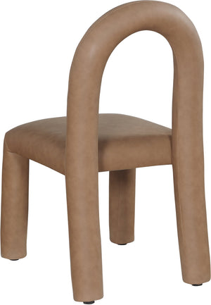 Meridian Furniture Amari Sculptural Open Back Dining Chair with Iron Frame and Plush Upholstery for Modern Brown Vegan Leather 11063Brown-C