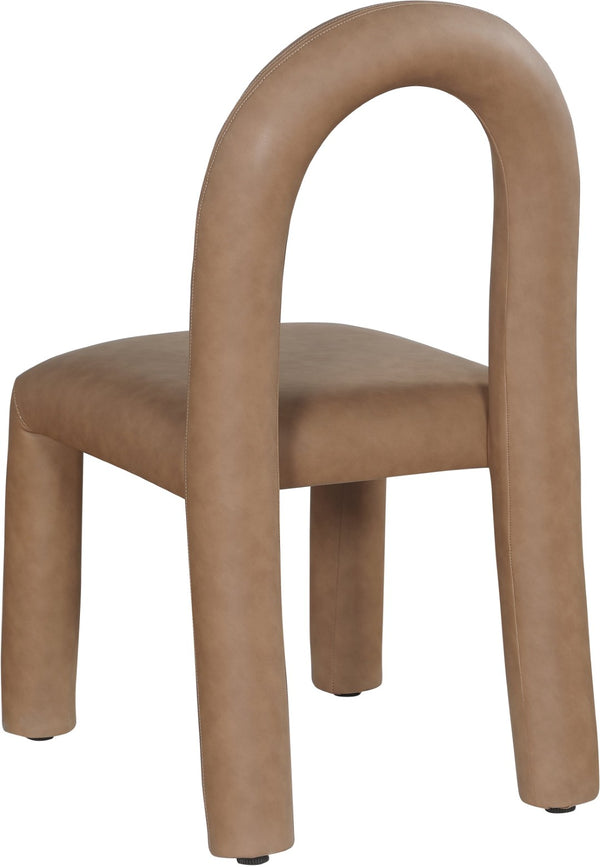 Meridian Furniture Amari Sculptural Open Back Dining Chair with Iron Frame and Plush Upholstery for Modern Brown Vegan Leather 11063Brown-C