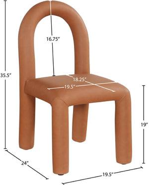 Meridian Furniture Amari Sculptural Open Back Dining Chair with Iron Frame and Plush Upholstery for Modern Cognac Vegan Leather 11063Cognac-C