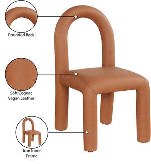 Meridian Furniture Amari Sculptural Open Back Dining Chair with Iron Frame and Plush Upholstery for Modern Cognac Vegan Leather 11063Cognac-C