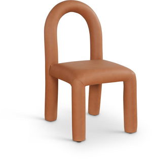 Meridian Furniture Amari Sculptural Open Back Dining Chair with Iron Frame and Plush Upholstery for Modern Cognac Vegan Leather 11063Cognac-C