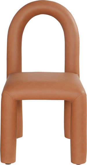 Meridian Furniture Amari Sculptural Open Back Dining Chair with Iron Frame and Plush Upholstery for Modern Cognac Vegan Leather 11063Cognac-C