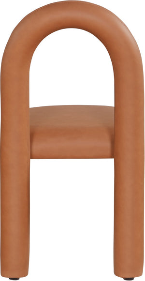 Meridian Furniture Amari Sculptural Open Back Dining Chair with Iron Frame and Plush Upholstery for Modern Cognac Vegan Leather 11063Cognac-C