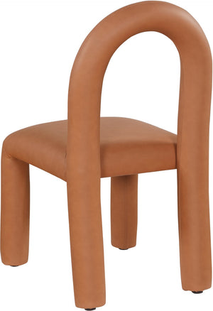 Meridian Furniture Amari Sculptural Open Back Dining Chair with Iron Frame and Plush Upholstery for Modern Cognac Vegan Leather 11063Cognac-C