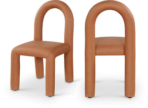 Meridian Furniture Amari Sculptural Open Back Dining Chair with Iron Frame and Plush Upholstery for Modern Cognac Vegan Leather 11063Cognac-C