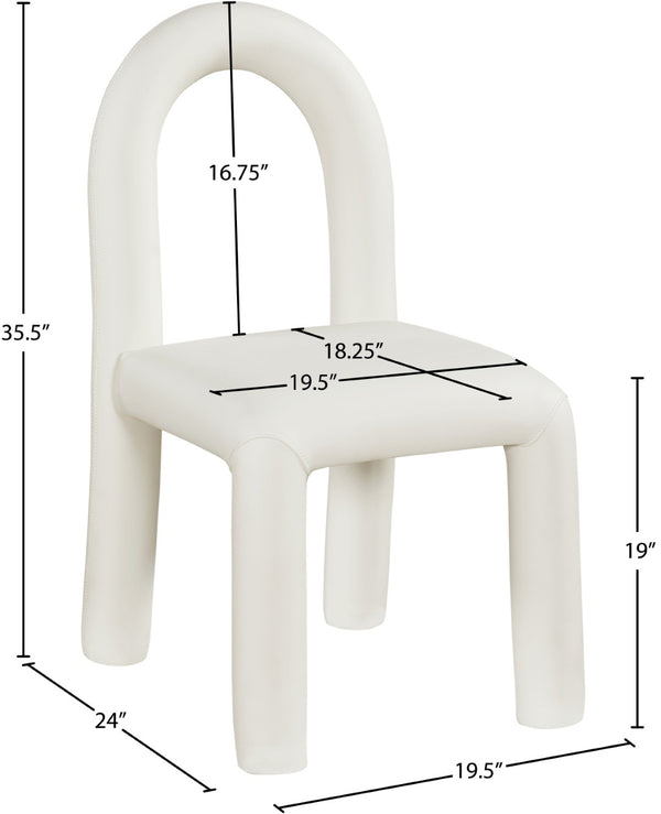 Meridian Furniture Amari Sculptural Open Back Dining Chair with Iron Frame and Plush Upholstery for Modern Cream Vegan Leather 11063Cream-C