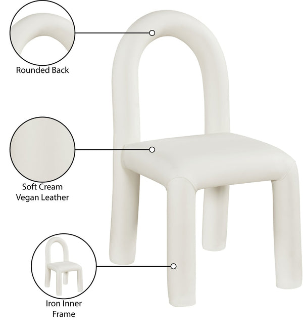 Meridian Furniture Amari Sculptural Open Back Dining Chair with Iron Frame and Plush Upholstery for Modern Cream Vegan Leather 11063Cream-C