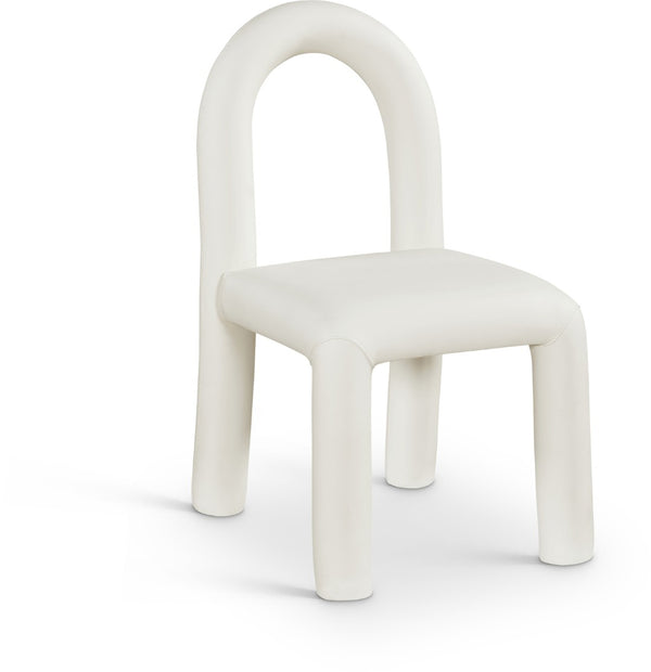 Meridian Furniture Amari Sculptural Open Back Dining Chair with Iron Frame and Plush Upholstery for Modern Cream Vegan Leather 11063Cream-C