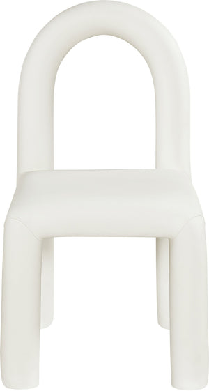 Meridian Furniture Amari Sculptural Open Back Dining Chair with Iron Frame and Plush Upholstery for Modern Cream Vegan Leather 11063Cream-C