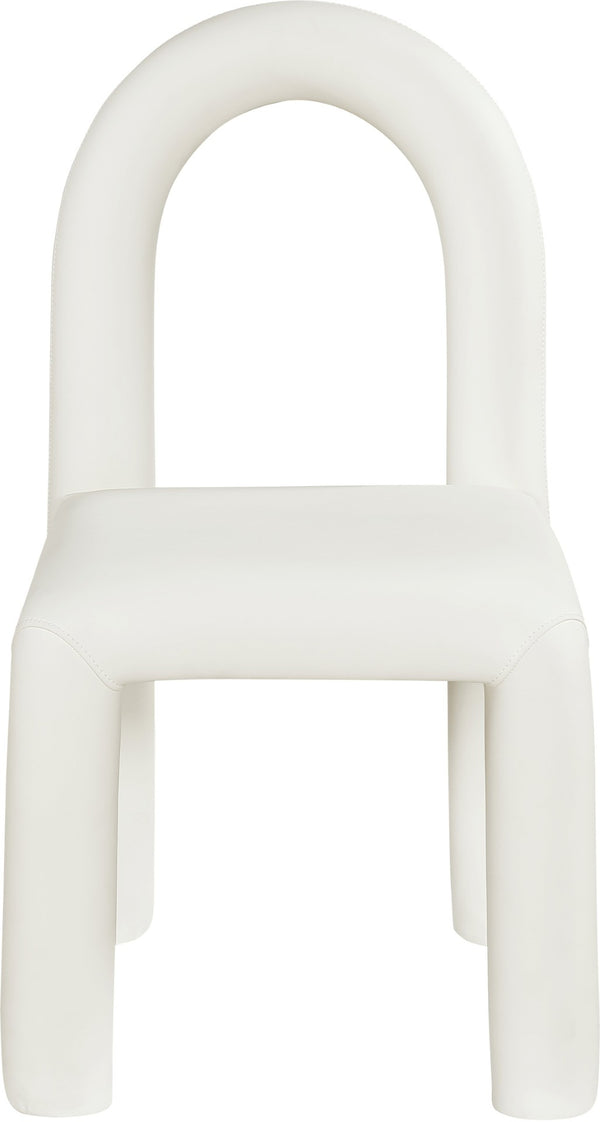 Meridian Furniture Amari Sculptural Open Back Dining Chair with Iron Frame and Plush Upholstery for Modern Cream Vegan Leather 11063Cream-C