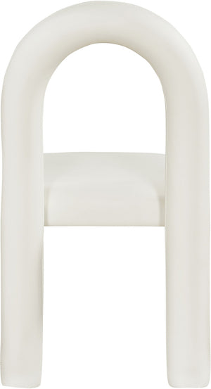 Meridian Furniture Amari Sculptural Open Back Dining Chair with Iron Frame and Plush Upholstery for Modern Cream Vegan Leather 11063Cream-C