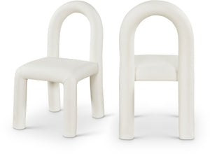 Meridian Furniture Amari Sculptural Open Back Dining Chair with Iron Frame and Plush Upholstery for Modern Cream Vegan Leather 11063Cream-C