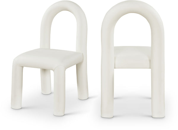 Meridian Furniture Amari Sculptural Open Back Dining Chair with Iron Frame and Plush Upholstery for Modern Cream Vegan Leather 11063Cream-C