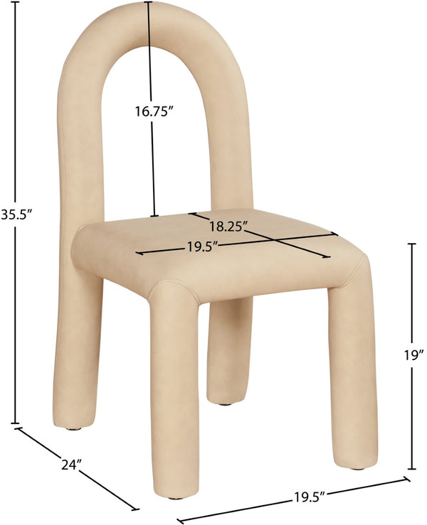Meridian Furniture Amari Sculptural Open Back Dining Chair with Iron Frame and Plush Upholstery for Modern Tan Vegan Leather 11063Tan-C