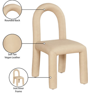 Meridian Furniture Amari Sculptural Open Back Dining Chair with Iron Frame and Plush Upholstery for Modern Tan Vegan Leather 11063Tan-C
