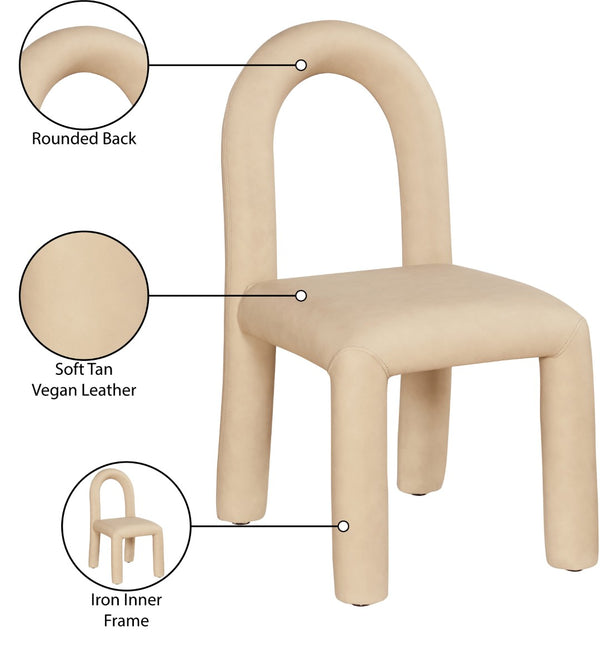 Meridian Furniture Amari Sculptural Open Back Dining Chair with Iron Frame and Plush Upholstery for Modern Tan Vegan Leather 11063Tan-C