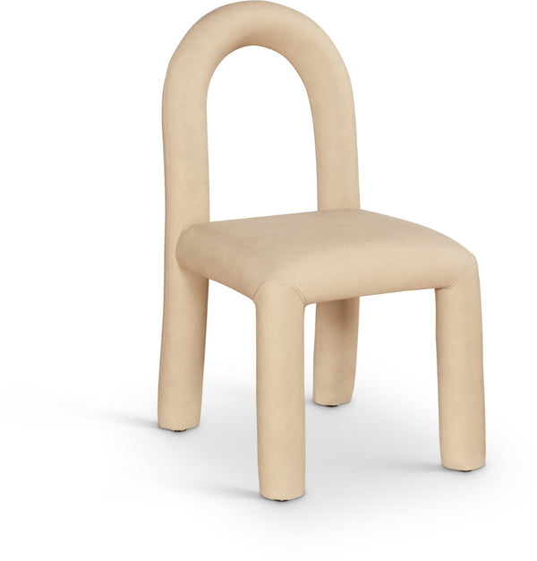 Meridian Furniture Amari Sculptural Open Back Dining Chair with Iron Frame and Plush Upholstery for Modern Tan Vegan Leather 11063Tan-C